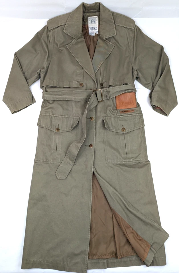 Gabardina plumero de cuero vaquero con cinturón Together de colección para mujer 8P (Pequeña) verde oliva Foto 1 de 4