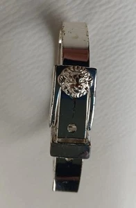 Michael Kors Bracelet Lion Head Hinged Cuff Bangle Silver Tone Flaws Scratches - Picture 1 of 13