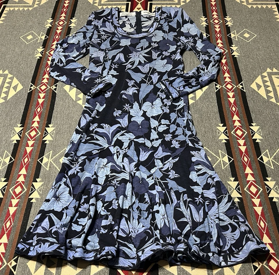 Vestido floral azul Averardo Bessi para mujer 10 años 70 seda lana vintage M8 Foto 1 de 4