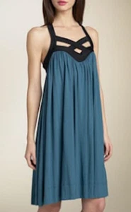TUFI DUEK Women’s Sz Small Athleisure Baby Doll Dress Slate Blue & Black Strappy - Picture 1 of 8