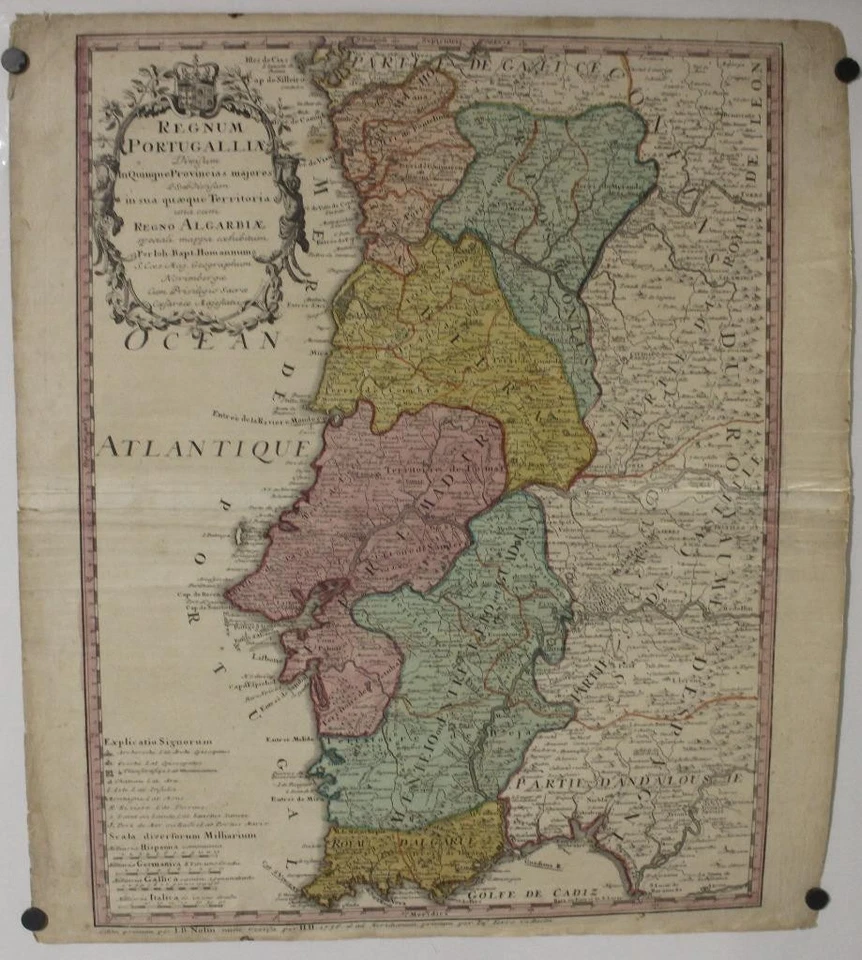 PORTUGAL 1736 HOMANN HEIRS UNUSUAL ANTIQUE ORIGINAL COPPER ENGRAVED MAP - Image 1 of 1