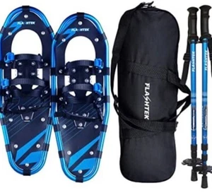 FLASHTEK 25" Blue Snowshoes Men's Women's Lightweight Aluminum WITH POLES - Picture 1 of 3