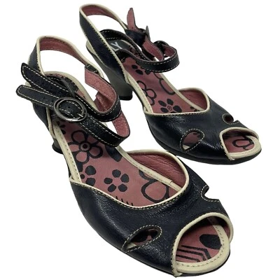 Fly London Mujer Talla EU 37 US 6-6.5 Cuero Negro y Crema Tacones Foto 1 de 4