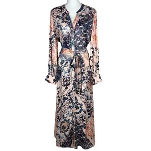 Soft Surroundings Womens Nassau Satin Belted Maxi Dress XL Peach Blue Floral - Picture 1 of 15