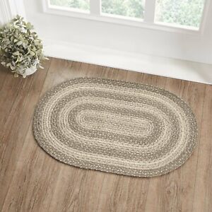 VHC Cobblestone Khaki Grey Taupe Creme Country Cottage Oval Braided Rug W/Pad 