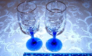 2 Lenox Crystal Cobalt Blue Stem Drape Swag Gold Rim Wine Glass Stem - Picture 1 of 1