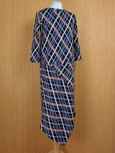 Zara Midi Dress Navy Blue Check Heavy Jersey Asymmetric 3/4 Trafaluc Size Small - Picture 1 of 9