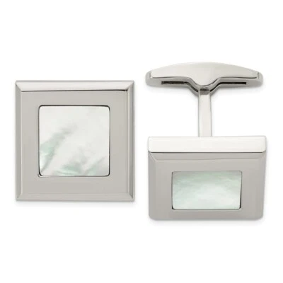 Stainless Steel Polished Mother of Pearl Cufflinks - Image 1 of 3