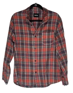 Camisa Fred Segal Hartel Franela Suave Naranja Cuadros Deshilachada Cuello Henley Grande L - Imagen 1 de 9