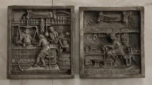 2 x Altes Zinn Relief Wand Bild "Alte Berufe" Vintage Deko 70er Handarbeit Rar - Bild 1 von 10