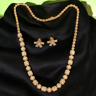 2.42 Cts Round Baguette Cut Natural Diamonds Necklace Earrings Set 14K Rose Gold - Image 1 of 4