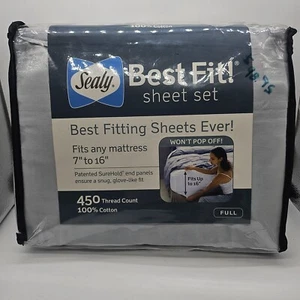 NEW 4PC Sealy Best Fit 450 Thread Count, 100% Combed Cotton FULL DBL SHEET SET - Picture 1 of 5