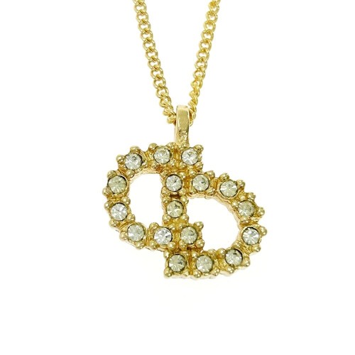 Christian Dior Collana Donna Placcata Oro Strass Logo CD Oro 418111 Ne...