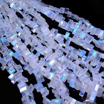 Piedra lunar fuego natural tamaño 6 a 9 mm taladro lateral facetado forma rectángulo cuentas 14" Foto 1 de 4