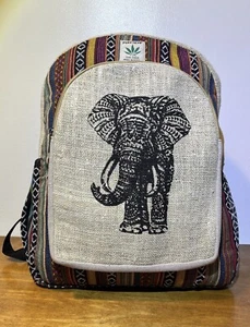 Elephant Print Hemp Backpack | Eco Friendly | Boho | Handmade | Unisex | Nepal - Picture 1 of 10