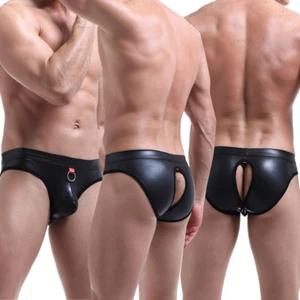 3 Stück Herren Unterwäsche PU Leder Po geöffnet Boxershorts Jockstrap Unterhosen - Bild 1 von 15
