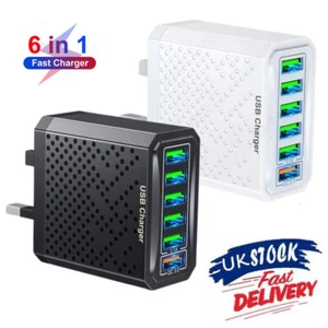 6 Multi-Port Fast Quick Charge USB Hub Mains Wall Charger UK Plug UK tAdapter Ph - Picture 1 of 14
