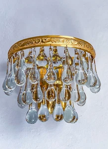 One of Three ERNST PALME PALWA Gild and Crystal Glas Wall Sconce 1970s - Picture 1 of 17