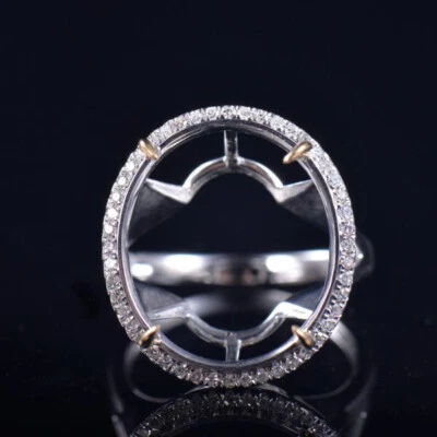 Custom 14K Gold Oval Big Semi Mount Halo Ring Natural Diamond Claws Setting - Image 1 of 4