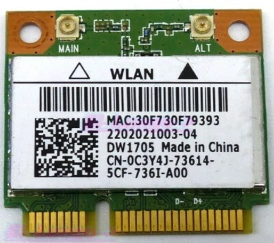 Modulo Wi-Fi Bluetooth Mini PCIe DW1705 0C3Y4J PC Dell Inspiron 3847 - Immagine 1 di 2
