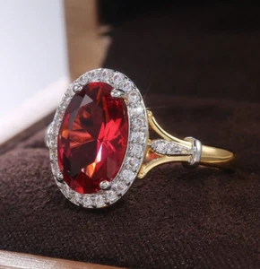 Halo Promise Ring 2.5 Ct Simulated Ruby Christmas Gifts Ring Yellow Gold Plated - Picture 1 of 6