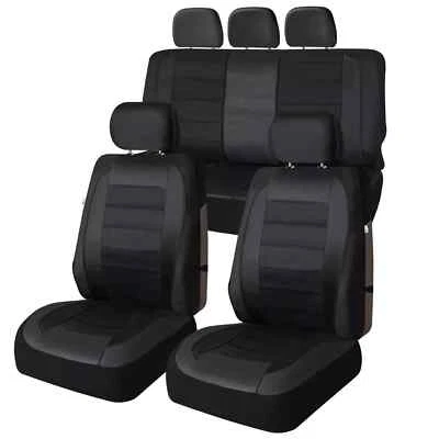For All MG Car Seat Cover Set 9Pcs Front Rear Eco-Leather Black Shield - Image 1 of 4