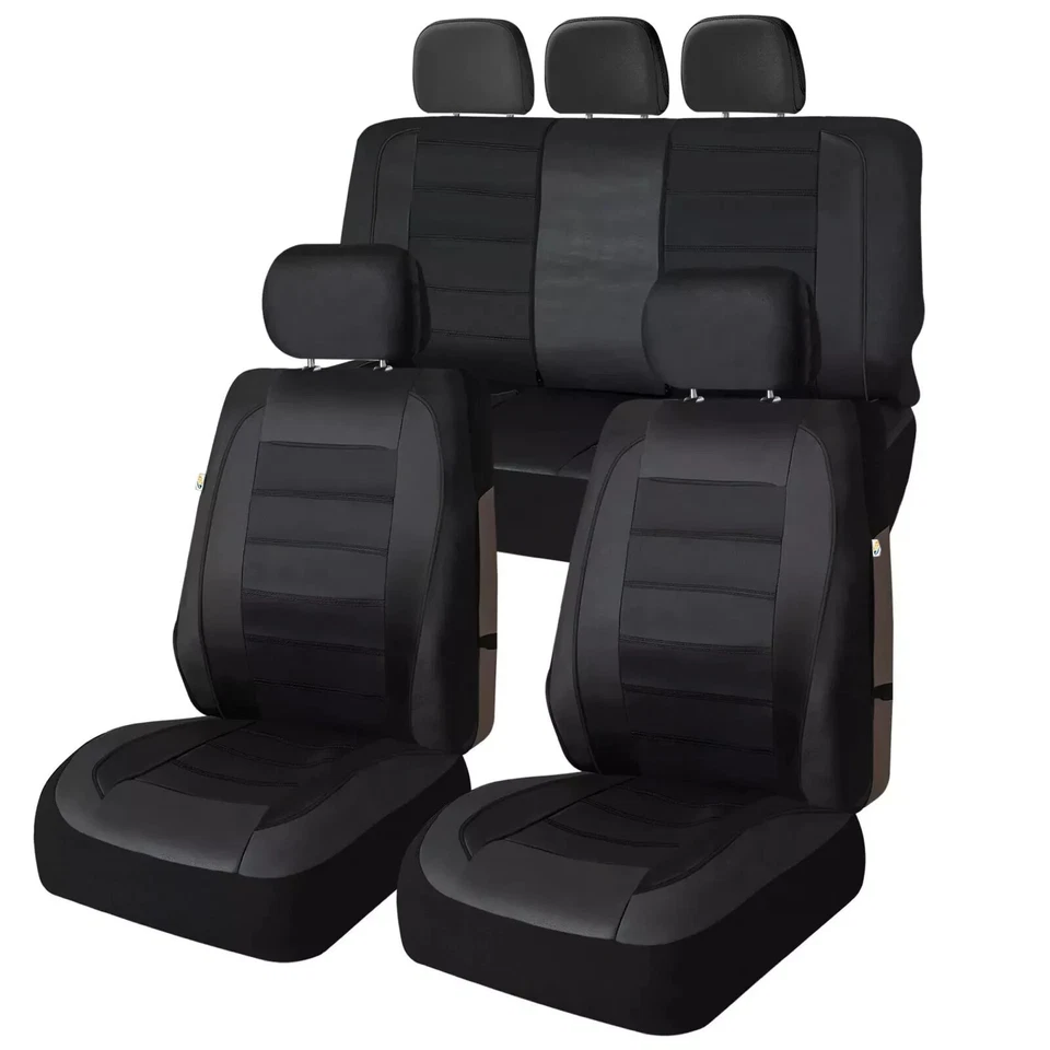 For All Isuzu Car Seat Cover Set 9Pcs Front Rear Eco-Leather Black Shield - Image 1 of 4