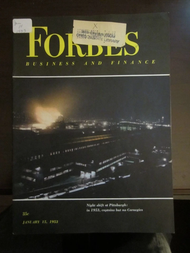 Forbes Business Magazine January 1953 Night Shift at Pittsburgh No Carnegies 67 - Image 1 of 1
