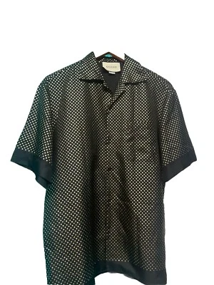 Gucci Men Black And Gold Silk Shirt Size 46 - Image 1 of 4