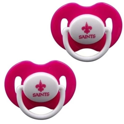 Paquete de 2 chupetes infantiles rosas New Orleans Saints - chupetes NFL bebé niña Foto 1 de 2