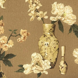 Chinoiserie asiatische Blumenvase BRAUN Wohndeko Gardine Kissen Nähen Stoff BTY - Bild 1 von 8