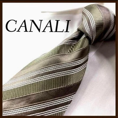 Corbata de seda Canali verde gris regimiento rayas brillante usada Foto 1 de 4