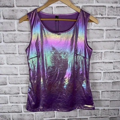 Camisa Holográfica Brillante Allegra K Para Mujer Pequeña Sin Mangas Fiesta Ropa de Club Nueva con Etiquetas Foto 1 de 4