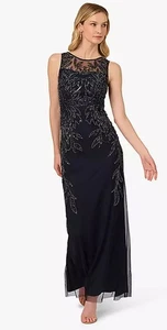 Abito lungo Papell Studio blu navy con perline elasticizzato taglia 16P 16P paillettes floreale  - Foto 1 di 6