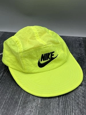 Sombrero vintage NIKE 5 paneles logotipo deletreado amarillo neón verde Foto 1 de 4