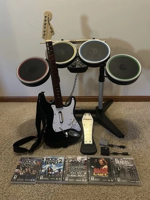 Playstation PS3 Rock Band 2 Bundle Set Drums, Guitar, Dongles, 5 Games - Tested! - Image 1 of 4