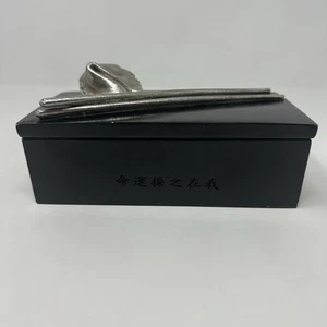 Dekorative chinesische Schmuckschatulle Etui schwarz silber Essstäbchen Glückskeks schwer - Bild 1 von 15