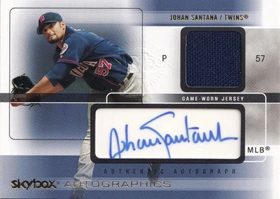 2005 Skybox Autographics Baseball Johan Santana Patch Auto Blue /30 TWINS - Image 1 of 4