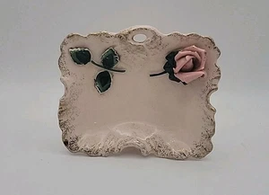 Lefton Atomic Gold Gilt Trinket Dish Pink Rose Porcelain 4150# - Picture 1 of 5