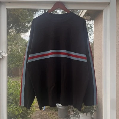 复古 Union Bay 条纹毛衣黑色男式 XLarge Y2K 学院风红色蓝色丙烯酸 — 第 1/4 张图片