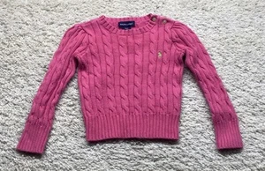 POLO RALPH LAUREN maglione maglia rosa con cavi bambina 4/4T cotone - Foto 1 di 8
