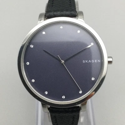 Reloj Skagen Hagen Mujer 34mm Tono Plateado Correa Cuero Negro Batería Nueva Foto 1 de 4