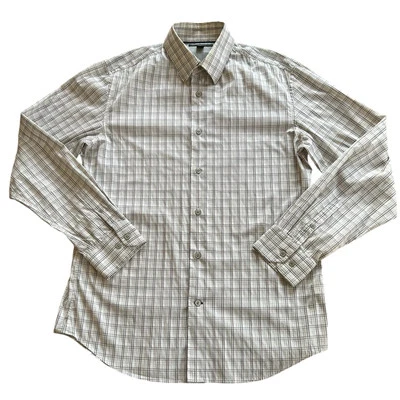 Banana Republic Shirt Mens Size M 15-15.5 Slim Fit Button Up Off White Plaid - Image 1 of 4