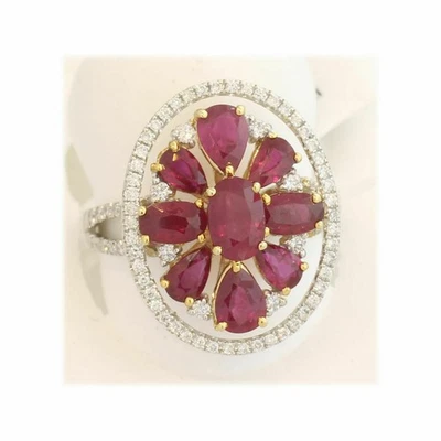 14k White Gold 3.50 Carat Natural Ruby and Diamonds Flower Statement Ring - Image 1 of 4