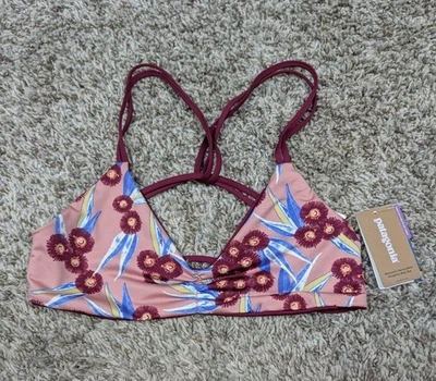 NEW Patagonia Reversible Seaglass Bay Bikini Top Size Medium Flora Pink Maroon - Image 1 of 4