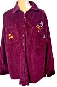 Vtg Winnie the Pooh and Tigger Purple Button up Shirt Corduroy 90s Disney XL - Picture 1 of 10