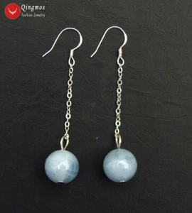 Pendiente colgante moderno 12 mm azul redondo aguamarina natural para mujer joyería ea729 - Imagen 1 de 6