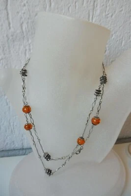 Bella Vecchio Collana, 835 Argento Con Ambra, 92cm - Immagine 1 di 4