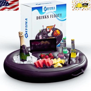 Floating Food & Drink Cup Holder Pool Hot Tub Beach Swim Inflatable Float Black - Picture 1 of 6