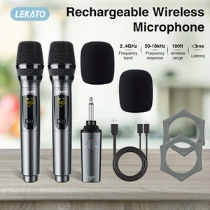 Sistema de micrófono de mano inalámbrico LEKATO UHF receptor recargable para karaoke - Imagen 1 de 12